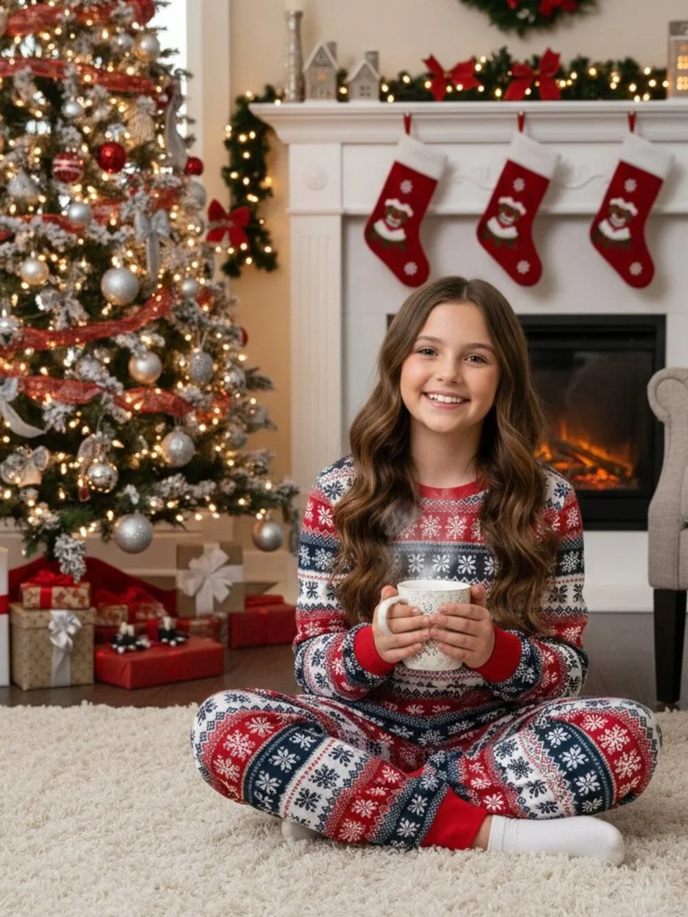 Jaclyn Girls Fair Isle Snowflake Pajama Set NWT Size 12 Christmas